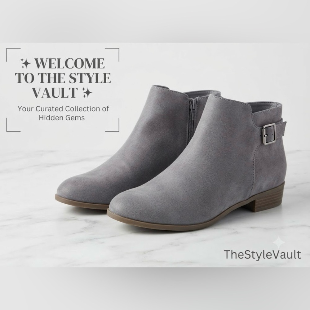 St. John's Bay Gray Suede Ankle Booties with Buckle - Picture 1 of 1